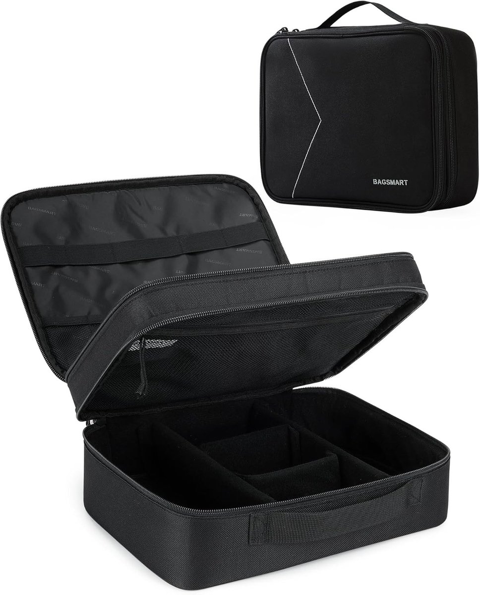 Dubbele Laags Elektronica Organizer voor Reizen - Ideaal voor Kabels, Opladers, Tablets tot 10.5 Inch, Adapter en SD Kaarten (Zwart)