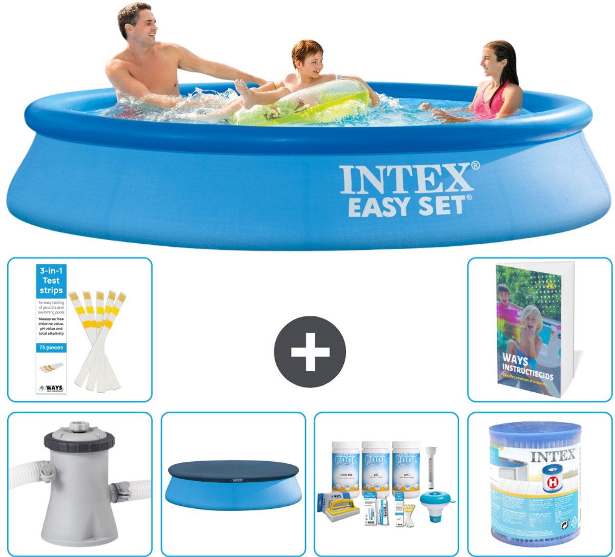 Intex Rond Opblaasbaar Easy Set Zwembad - 305 x 61 cm - Blauw - Inclusief Pomp - Afdekzeil - Onderhoudspakket - Filter - 7-delig
