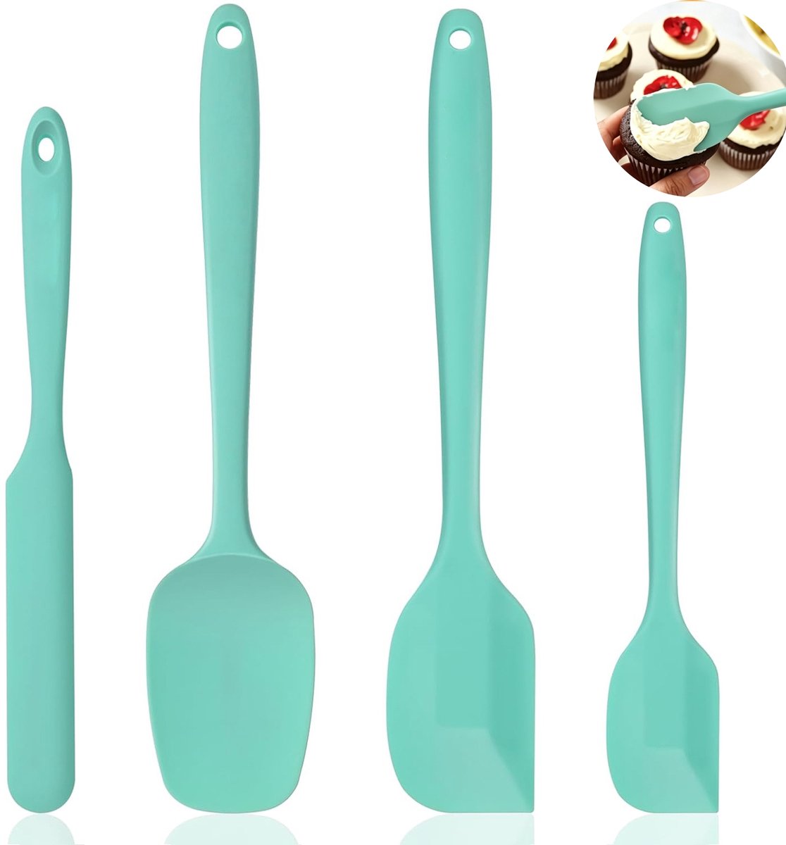 4-delige set - siliconen spatula set - bakschraper - crème mes - mengschraper - geheel geïntegreerd siliconen - hittebestendig - bakken, taartdecoratie, keukenbereiding - turquoise