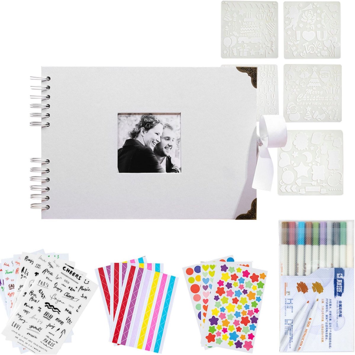 KZQ Fotoalbum met 80 pagina's - Doe-het-zelf fotoalbum - Geschikt voor 160 foto's - Omslag van PU-leer, vervangbare binnenpagina's - Geschikt voor bruiloften, verjaardagen en feesten - 29,5 x 21 cm - Wit