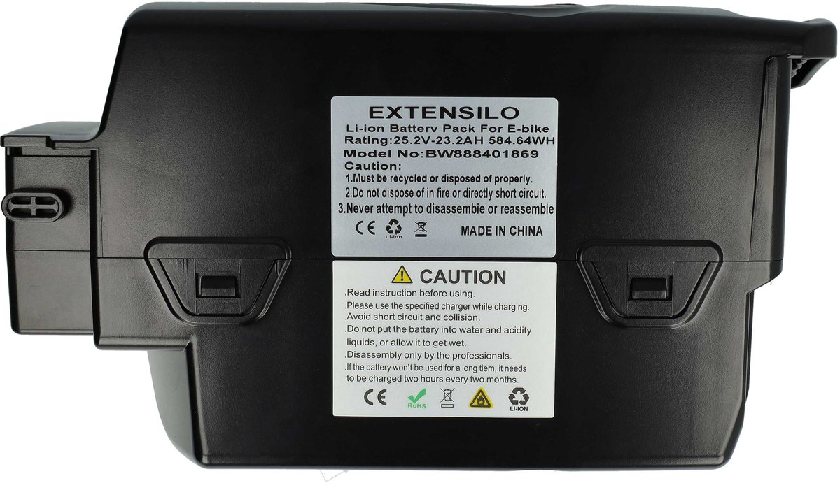 EXTENSILO-accu compatibel met Panasonic C6, C12 HS, C8 HS, L11 HS, L10 HS, L6, L14 HS, C11 HS, C10 HS e-bike (23,2 Ah, 25,2 V, Li-ion) - Zwart