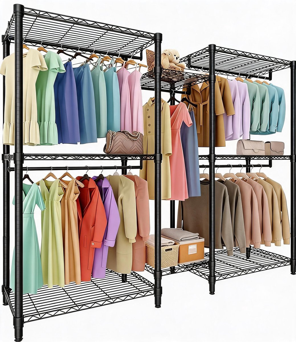 Danky Verstelbaar kledingrekken - 195x45x195 cm - 850KG - Breed 5-hangstang model voor winkelpresentatie