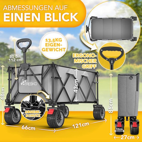 Opvouwbare Bolderkar - Handige Transportwagen - Alles Vervoeren - XXL Laadvolume 215L - Max 150 kg - Grijs van Opvouwbare Bolderkar — afbeelding 4