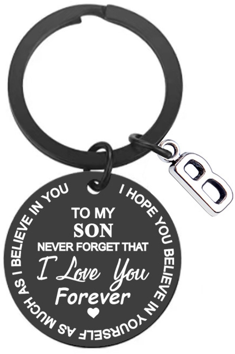Sleutelhanger met tag "To my son" roestvrij staal Zwart