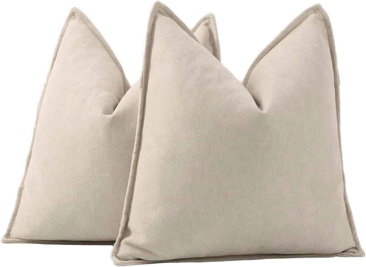Set van 2 Woven Chenille Fringe Kussenslopen - Superzacht Decoratief Kussen voor Bank en Slaapkamer - 50x50cm Beige, Luxe Kussenslopen, Interieurdecoratie, Comfortabel Kussen