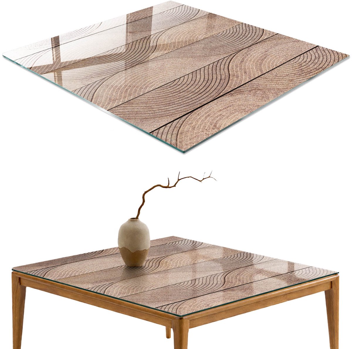 ArtPrintCave Geometrische textuur Glazen Tafelblad - 50x50 cm - Tafelblad Vierkanten - Beige Keukentafel - Texturen Terrastafel