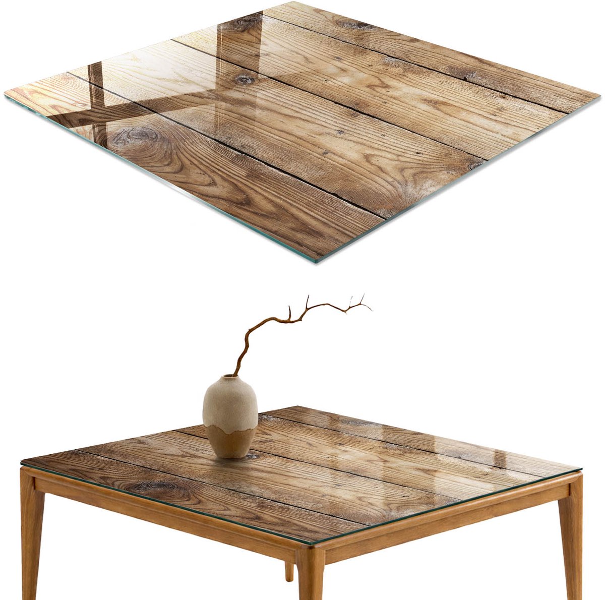 ArtPrintCave Houtstructuur Glazen Tafelblad 60x60 cm - Tafelblad Rechthoek - Bruin Keukentafel - Texturen Glazen Eettafel