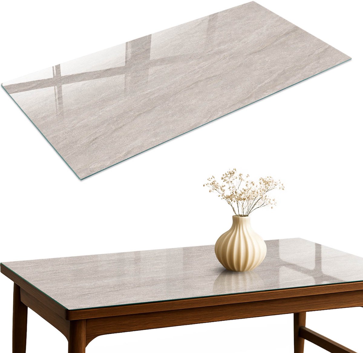 ArtPrintCave Grijze steen Glazen Tafelblad 120x60 cm - Tafelblad Rechthoek - Grijs Glazen Eettafel - Texturen Eettafel Met Glasplaat