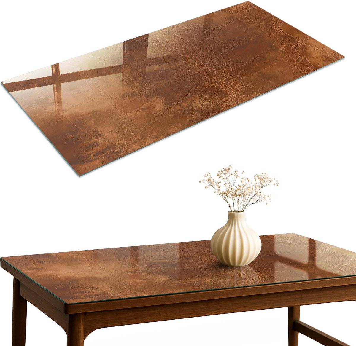 ArtPrintCave Aardse charme Glazen Tafelblad 120x60 cm - Tafelblad Rechthoek - Bruin Keukentafel - Texturen Keukentafel