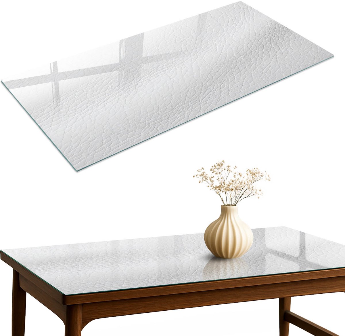 ArtPrintCave Witte structuur Glazen Tafelblad 120x60 cm - Tafelblad Rechthoek - Wit Glazen Eettafel - Texturen Glazen Eettafel