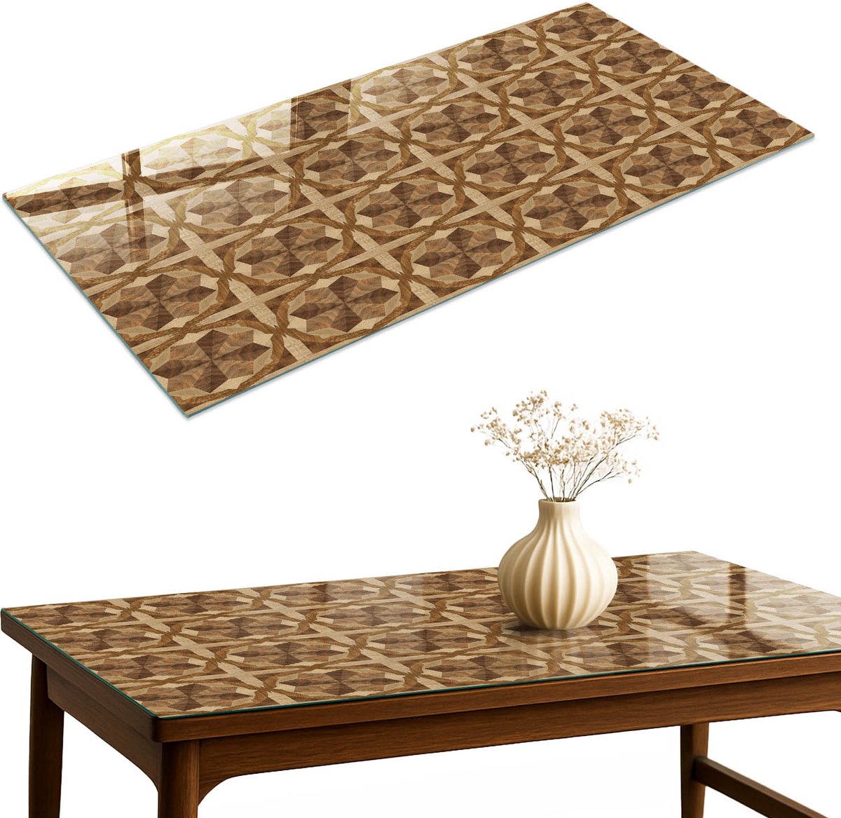 ArtPrintCave Bruine elegantie Glazen Tafelblad 120x60 cm - Tafelblad Rechthoek - Bruin Glasplaat - Achtergronden en patronen Glazen Eettafel