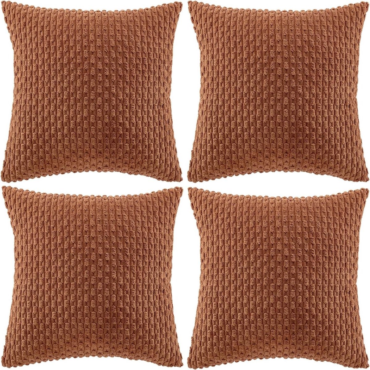 Set van 4 Boho Kussenhoezen 50 x 50 cm in Corduroy - Modern, Zacht en Decoratief voor Bank en Slaapkamer in Caramelkleur