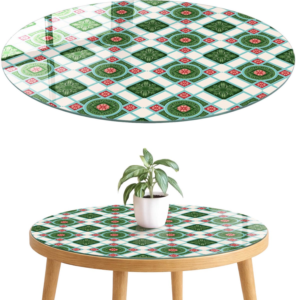 ArtPrintCave Retro patroon Glazen Tafelblad fi70 cm - Tafelblad Rond - Groente Terrastafel - Achtergronden en patronen Glasplaat
