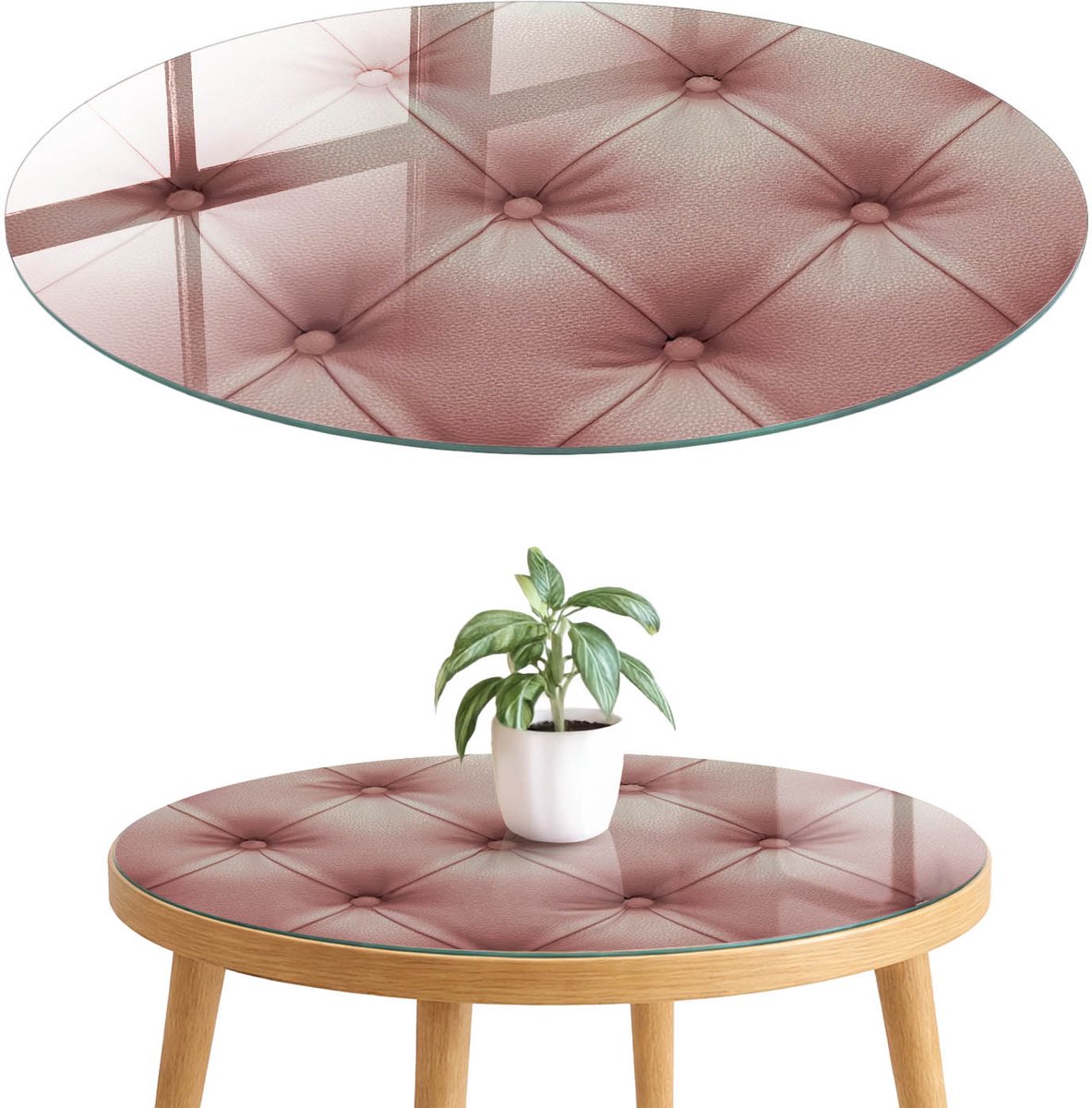 ArtPrintCave Roze bekleding Glazen Tafelblad fi70 cm - Tafelblad Rond - Roze Terrastafel - Texturen Keukentafel