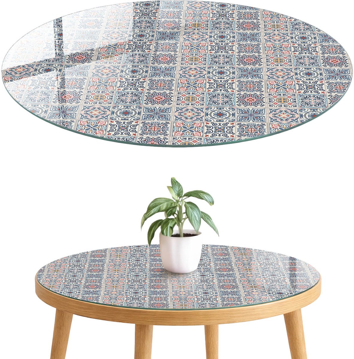 ArtPrintCave Veelkleurig mozaïek Glazen Tafelblad fi70 cm - Tafelblad Rond - Blauw Glasplaat - Achtergronden en patronen Glazen Eettafel