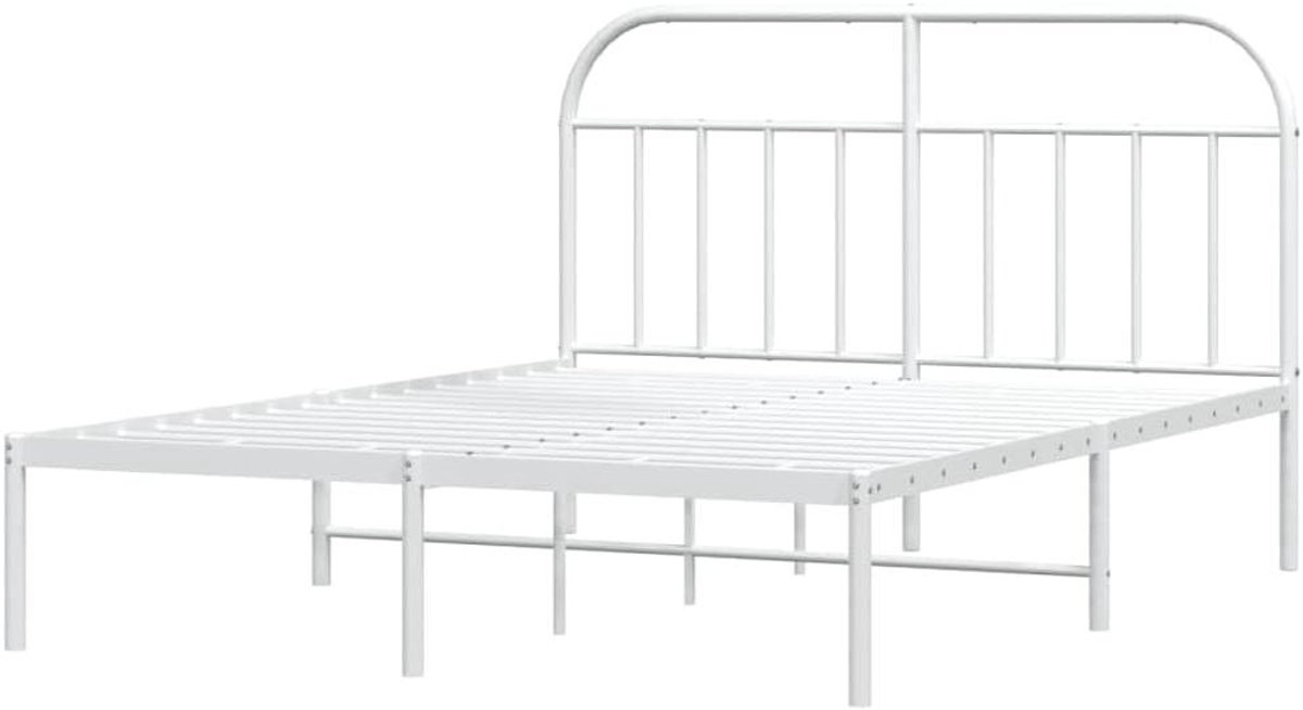 Metalen Bedframe - Ledikant Hoofdbord - Slaapkamer Inrichten - Robuuste Constructie - 160x200 cm - Wit