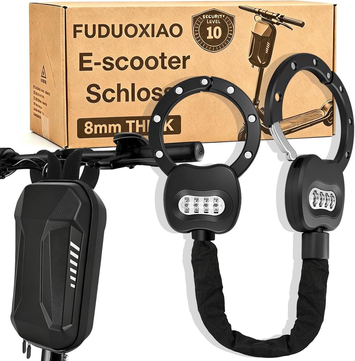 SnelShoppen - E-scooterslot 8 mm Handboeienslot met Wachtwoord en Tas, 90 cm Sterk Stalen E-rolslot, Waterdicht, Vuurvast, Diefstalbeveiliging voor E-