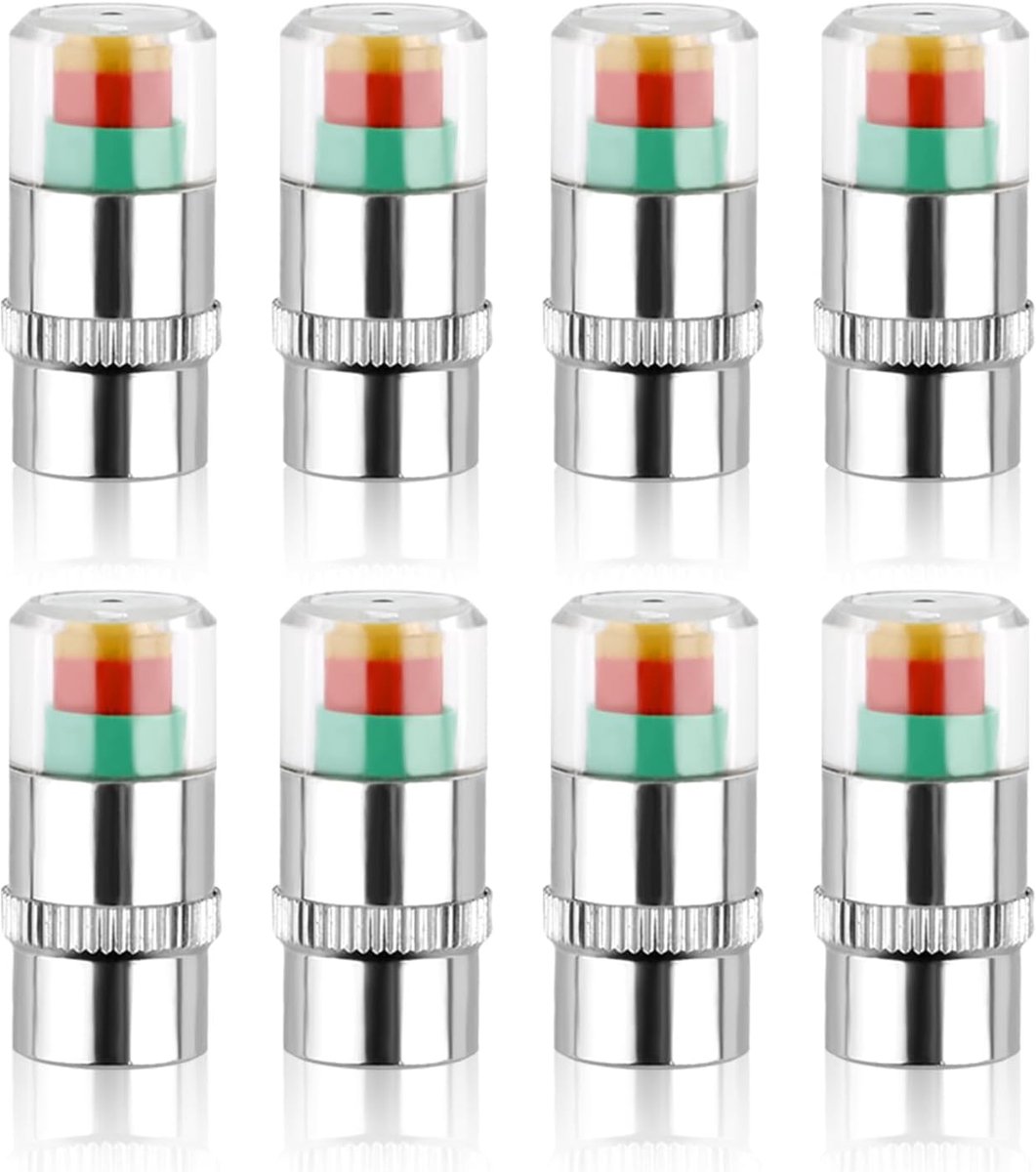 SnelShoppen - 8 Stuks Ventieldoppen voor Banden Druk Monitor, 3 Kleuren Waarschuwingsdoppen Cover 2.4 Bar 36 PSI Banden Druk Sensor Indicator Geschikt