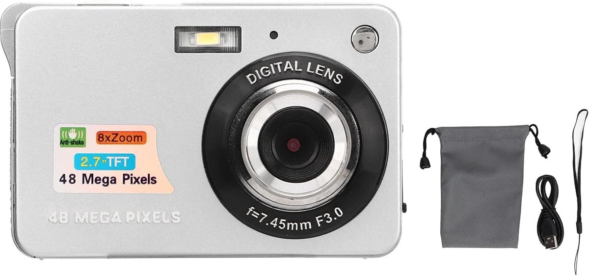 SnelShoppen - 4K Digitale Camera voor Fotografie - 48MP Compacte Pocket Camera met 2.7 Inch LCD Scherm, 8X Zoom, Antischok voor Volwassenen, Senioren,