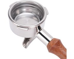 Portafilter met Dubbele Tuit - Koffiefilter Houder - Koffie Zetten - Ergonomische Houten Handgreep - 58 mm - Zilver