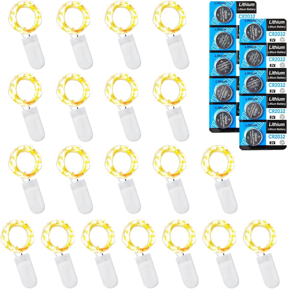 Warm Witte LED Fairy Lights op Batterijen, 1m met 10 LEDs voor Kerst, Feest en Bruiloft Decoraties (20 Stuks)