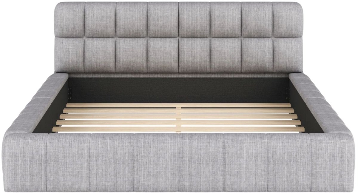 Happiq Gestoffeerd Tweepersoonsbed 140x200 cm Grijs - met Lattenbodem, Hoofdbord