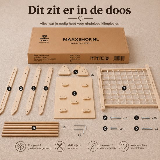 Maxx kidz - Houten Klimrek XL - Pikler Speeltoestel voor Binnen en Buiten - Klimdriehoek met 3 Verschillende Zijden - Hout Speelgoed van Merkloos — afbeelding 5