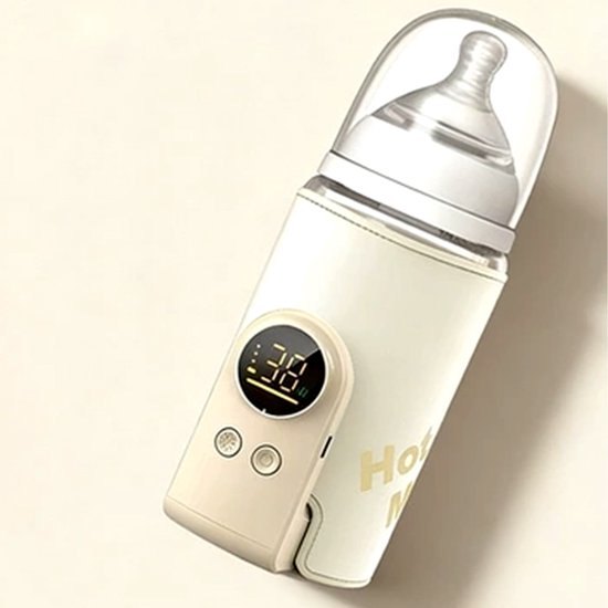 Flessenwarmer - Draagbare flessenwarmer - Ingebouwde 8000 mAh batterij - 6 temperatuurinstellingen - Snel opwarmen - Temperatuurregeling voor de fles - Flessenbeschermer - Handig voor borstvoeding onderweg - Type-C oplaadkabel - Gebroken wit — afbeelding 2