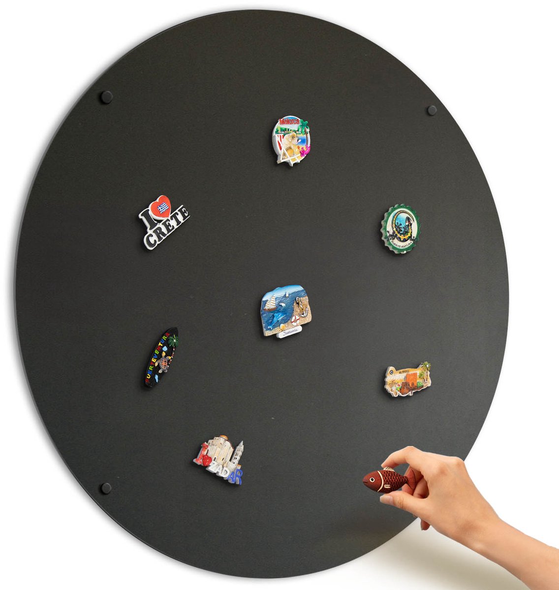 Wallfluent - Zwart staal wandbord voor magneten - 90 cm - Ronde Magneetbord voor aan de muur - Magneetbord voor vakantiemagneten