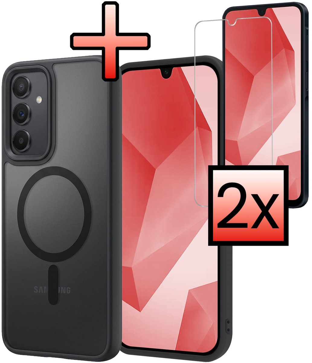 Hoesje - Met 2x Screenprotector - Geschikt voor Samsung Galaxy A16 - Magsafe Compatible - Sterk & Shockproof - Back Cover - Shock Proof Case - Telefoon Hoes - Zwart