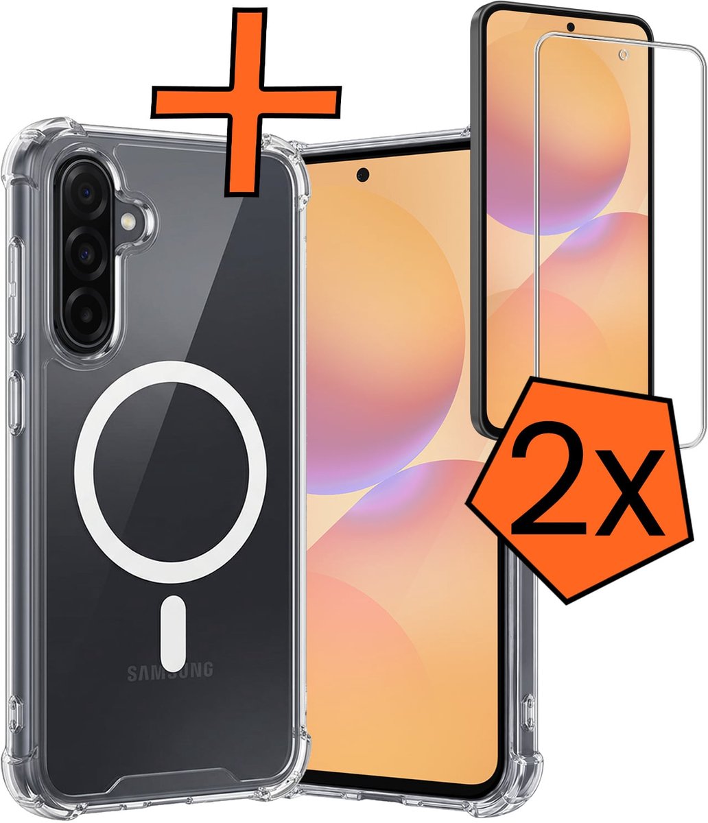 Hoes - Met 2x Screenprotector - Geschikt voor Samsung Galaxy A36 - Magsafe Compatible - Sterk & Shockproof - Back Cover - Shock Proof Case - Telefoon Hoes - Transparant