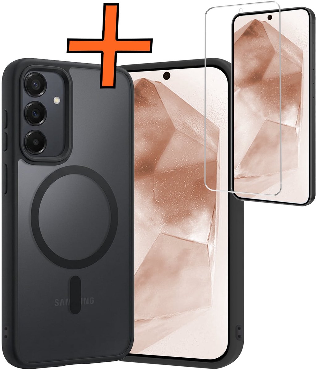 Hoes - Met Screenprotector - Geschikt voor Samsung Galaxy A55 - Magsafe Compatible - Sterk & Shockproof - Back Cover - Shock Proof Case - Telefoon Hoes - Zwart