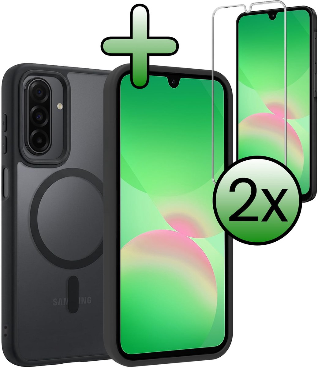 Hoesje Met 2x Screenprotector - Geschikt voor Samsung Galaxy A26 - Magsafe Compatible - Sterk & Shockproof - Back Cover - Shock Proof Case - Telefoon Hoes - Zwart