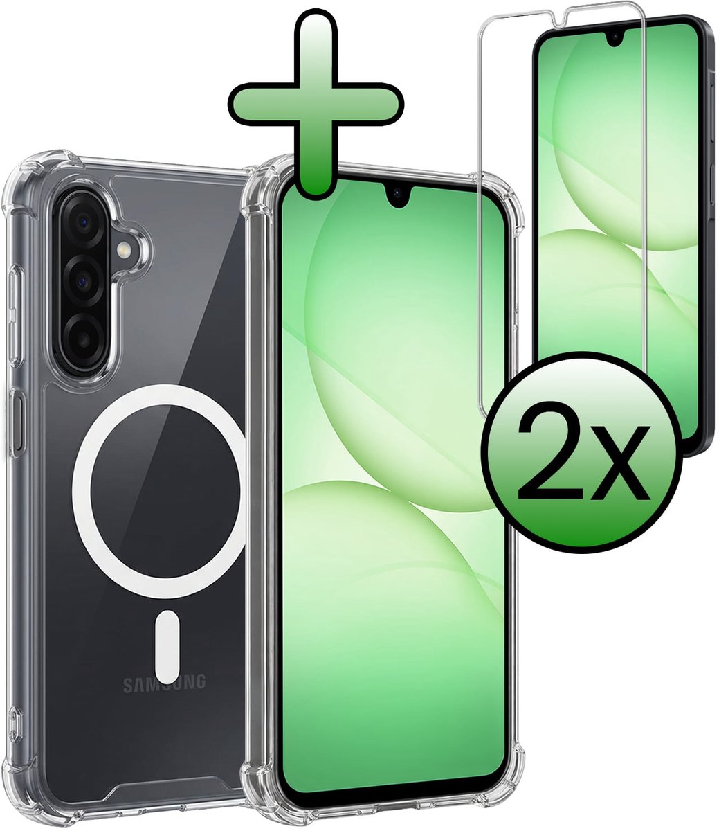Hoesje Met 2x Screenprotector - Geschikt voor Samsung Galaxy A17 - Magsafe Compatible - Sterk & Shockproof - Back Cover - Shock Proof Case - Telefoon Hoes - Transparant