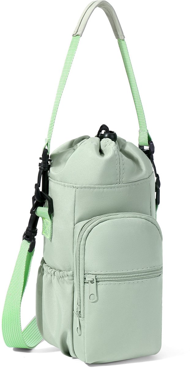 Zwarte geisoleerde crossbody waterfles houder, draagbare sportschoudertas voor waterflessen, geschikt voor wandelen, kamperen en reizen — afbeelding 4