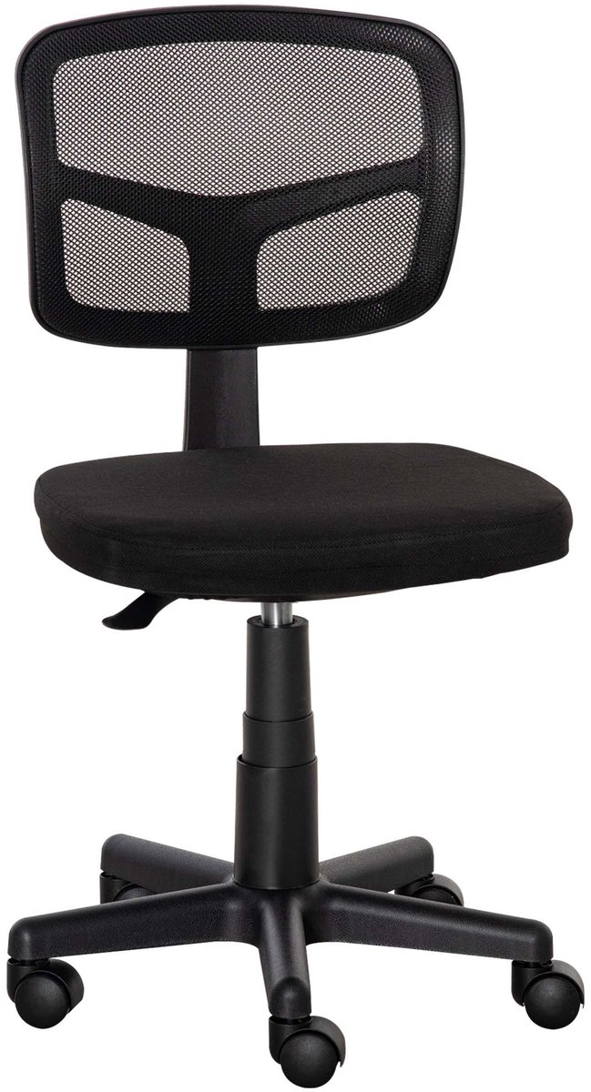 Bureau stoel computerstoel armleuningenloze stoel 43x48x77.5-89.5 cm zwart met 360 graden zwenkwielen mesh rugleuning en versterkt zittingkussen hoogteverstelbaar schuifbaar onder bureau ruimtebesparend geschikt voor kantoor en studeerkamer
