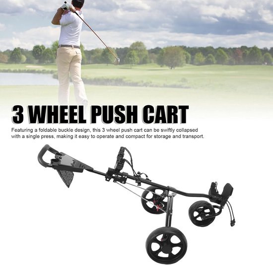Opvouwbare Golftrolley - 3-Wiel Trolley Golfkar - Golfsport Assisteren - Met Voetrem - 82 x 30 x 26 cm - Zwart — afbeelding 5