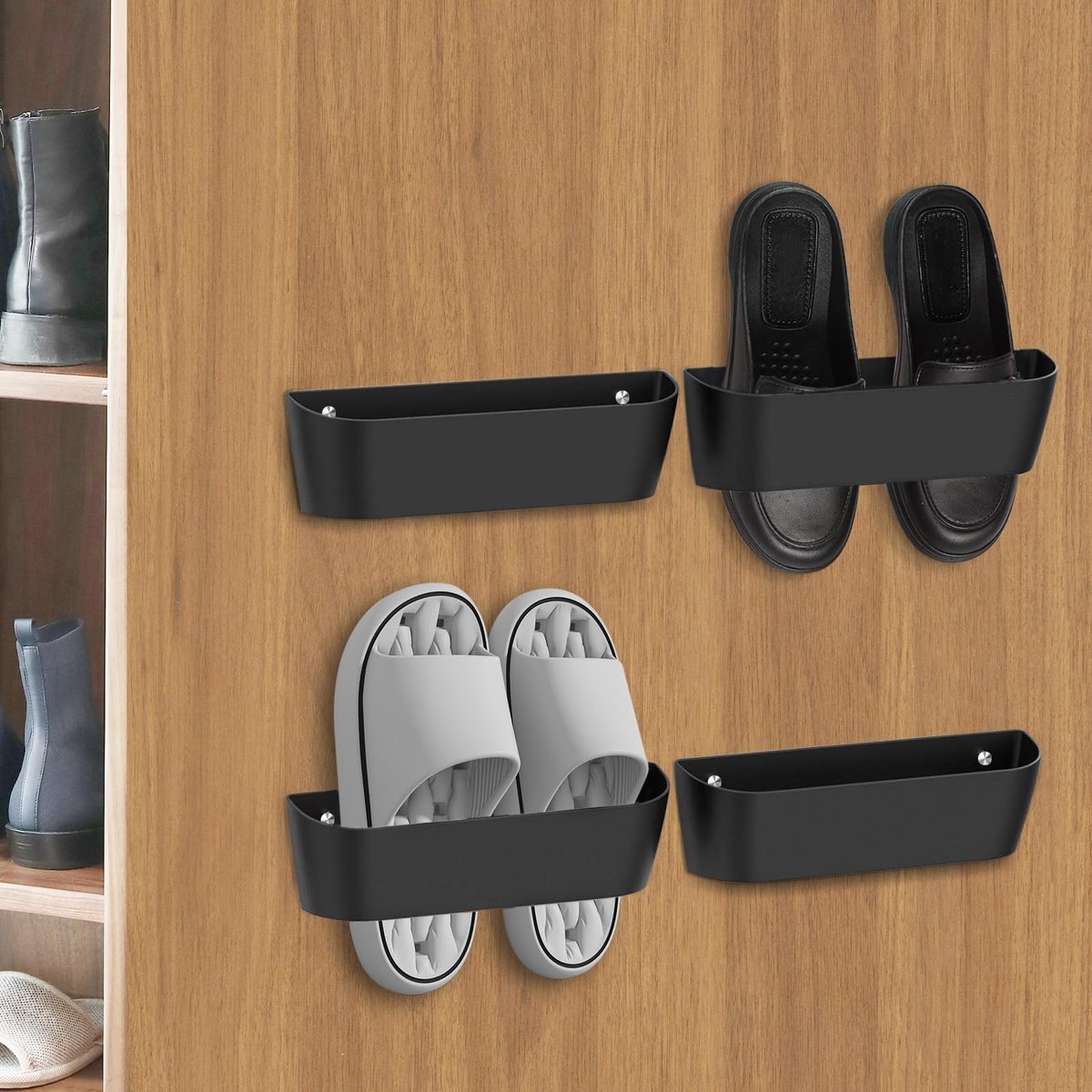 Wand Schoenenrek - 4 Stuks - Schoenenhouder voor Deur en Muur - 2 Montageopties - Ruimtebesparende Schoenen Organizer - Voor Camper, Caravan, Hal en Woonruimte
