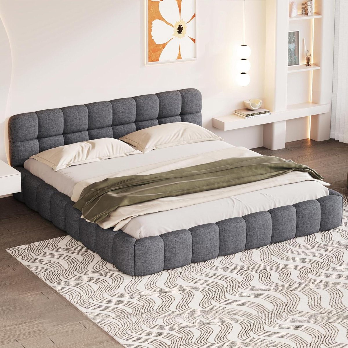 Gestoffeerd Bed - Tweepersoonsbed Bubbelbed - Ontspannen Slapen - Gevoerd Hoofdeinde - 140x200 cm - Grijs