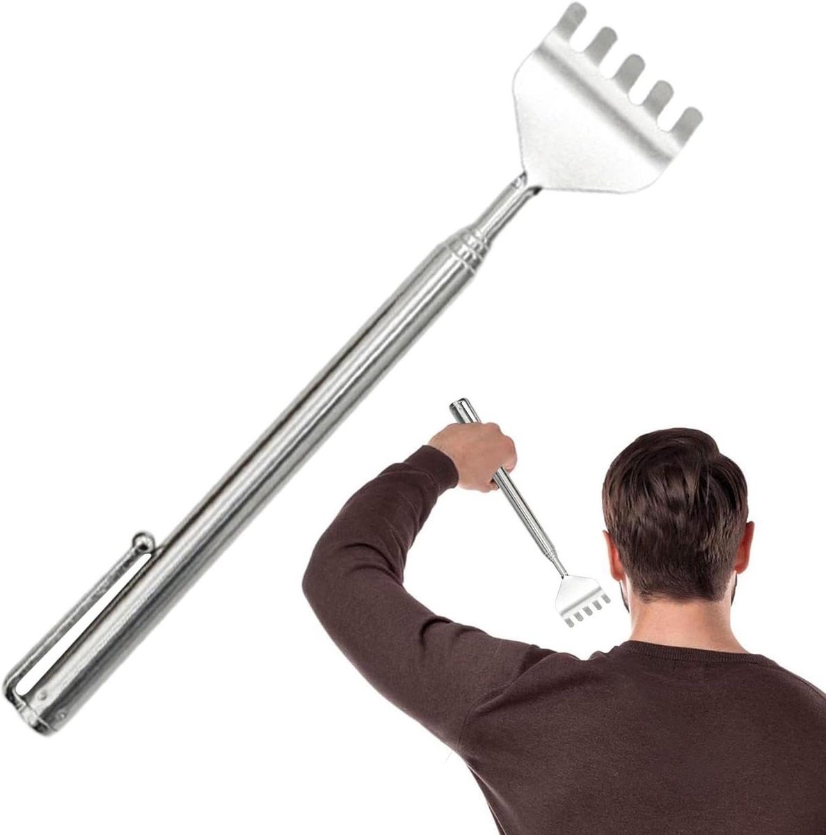Rugkrabber Uitschuifbaar - Massage Gereedschap - Jeuk Verlichting - Telescopische Ontspanning - 15 cm - Zilver