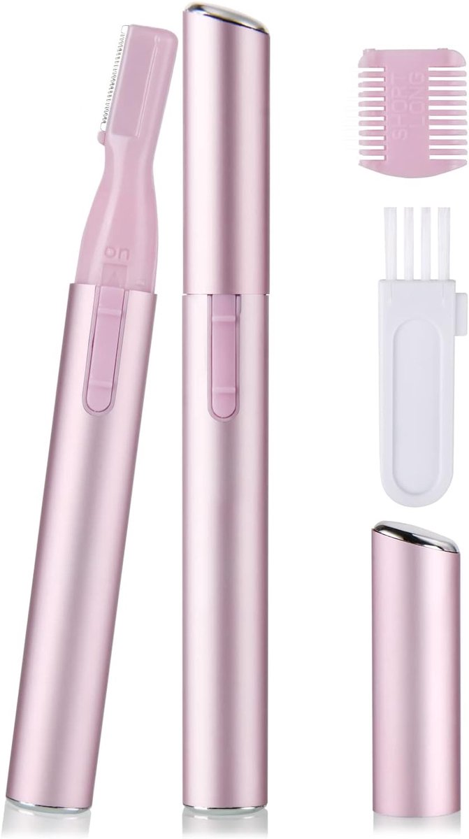 Elektrische Wenkbrauwtrimmer, Draagbare Elektrische Wenkbrauw-epilator met Dubbelzijdige Wenkbrauwkam en Reinigingsborsteltje, Pijnloze Eyebrow Shaver Trimmer Gezichtshaarverwijderaar voor Gezicht Kin Bovenlip Nek Perzik-fuzz