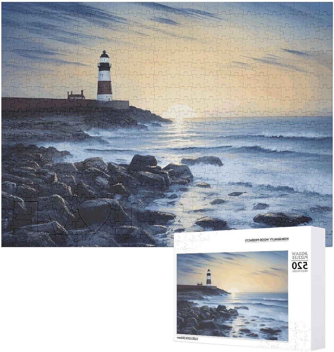 Fotopuzzel 520 stukjes - Legpuzzel Hout - Ontspanning Thuis - Anti-krul ontwerp - 520 stukjes - Vuurtoren Zeekust