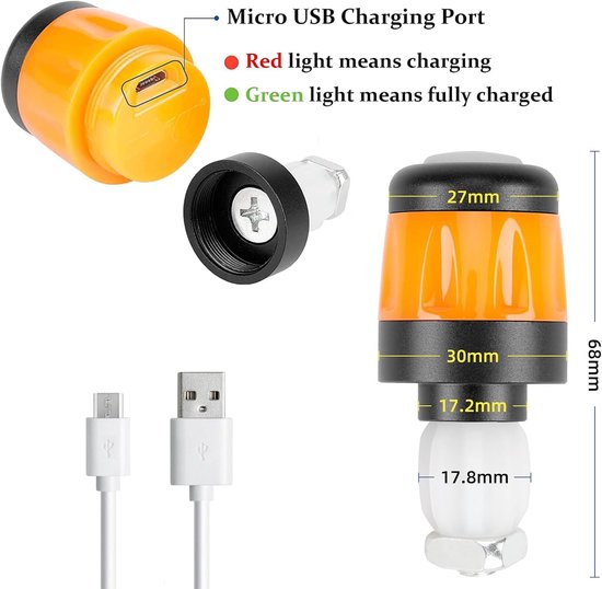 KZQ Draadloze LED richtingaanwijzers voor fiets en e-scooter - Stuurverlichting met 3 lichtmodi - USB oplaadbaar veiligheidsknipperlicht - Zwart-oranje — afbeelding 4