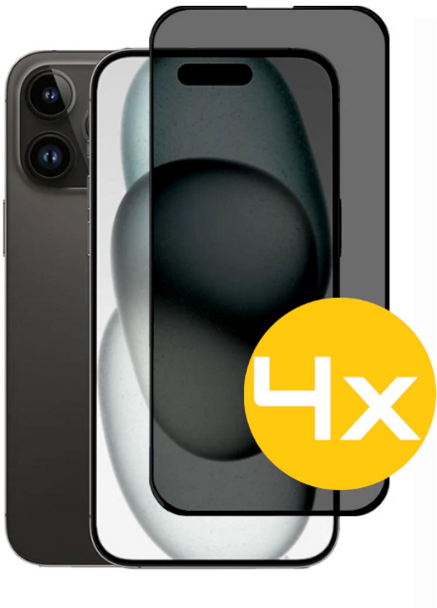 Privacy Screenprotector Geschikt Voor iPhone 15 - Volledige Beschermglas - 4 Stuks