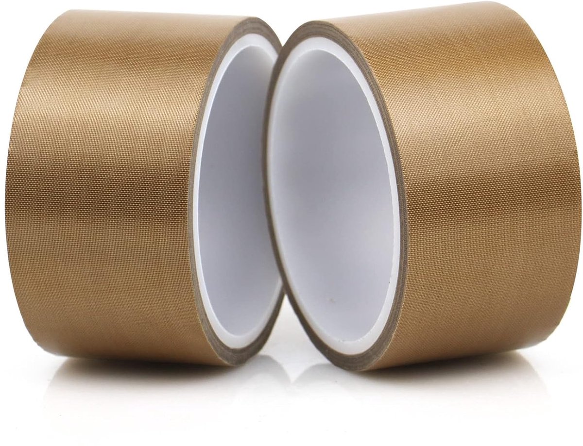 PTFE-plakband/PTFE glasweefseltape, teflon-tape, bestand tegen hoge temperaturen, vacuümmachine, 2 rollen, 50 mm x 10 m, BOMEI PACK
