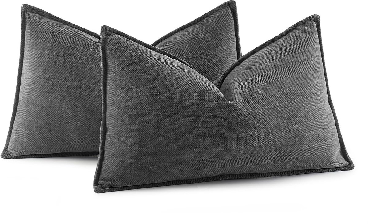 Omgoods - Set van 2 Chenille Kussenslopen - Donkergrijs 40 x 60 cm voor Sofa