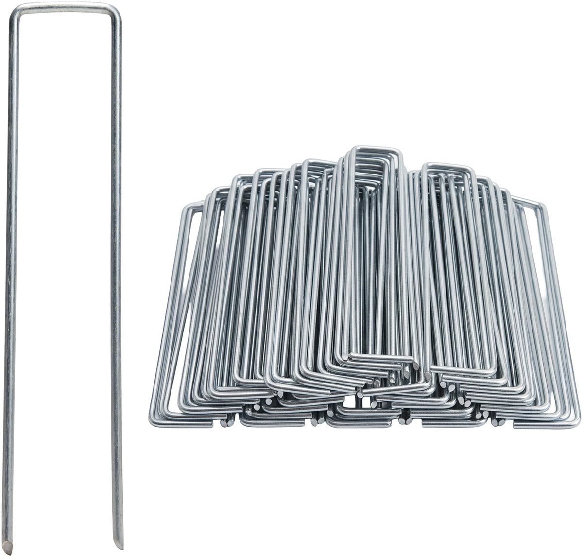 Omgoods - Set van 100 Verzinkte Grondpennen Ø 3 mm - U-vorm Bevestigingspennen voor Tuin