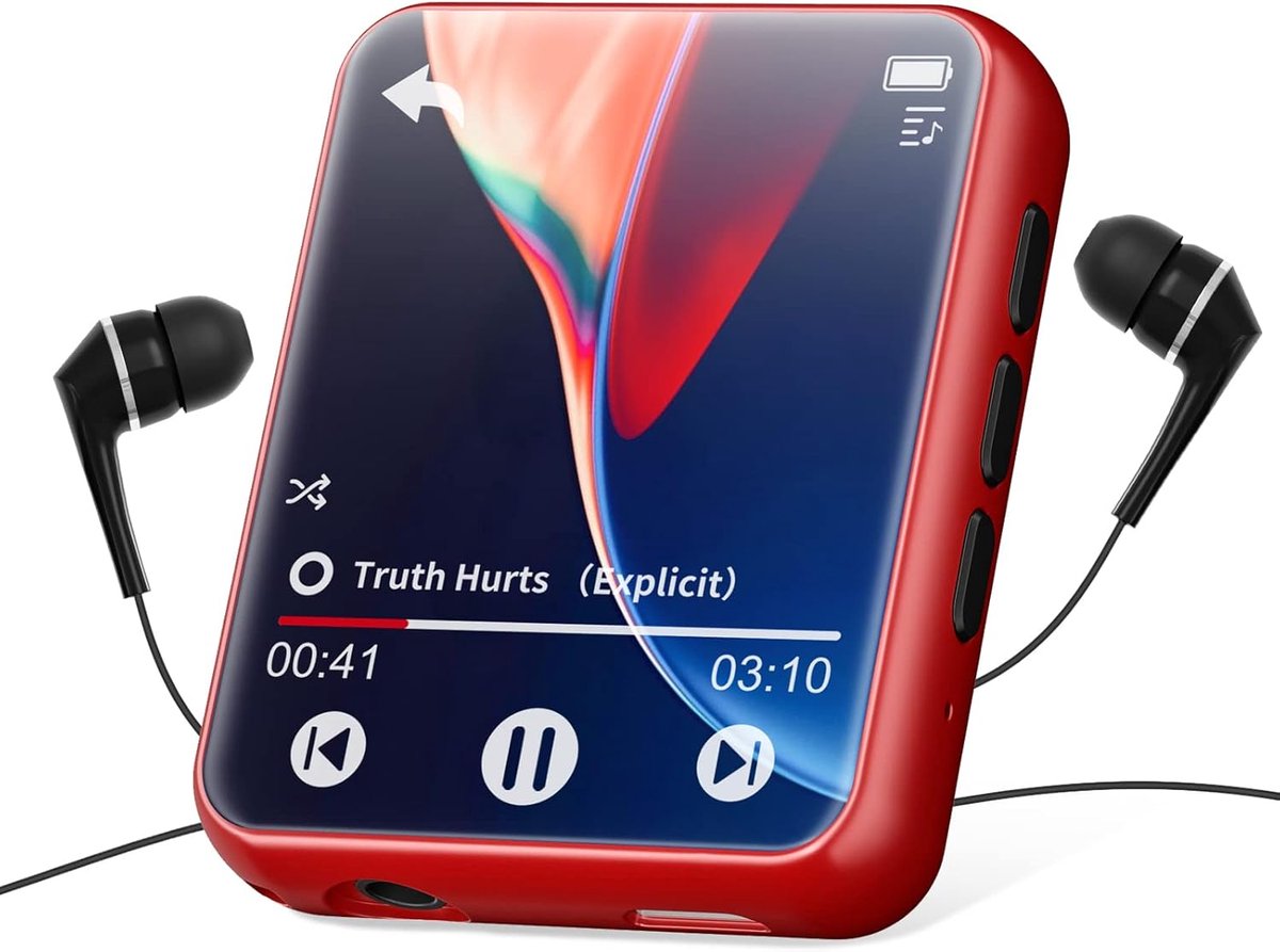 MP3-speler Bluetooth 5.0, hifi losless sound-muziekspeler met luidspreker, line-in voice recorder, FM-radio, 1,8 inch volledig touchscreen, ondersteuning tot 128 GB (met hoofdtelefoon, bescherming)