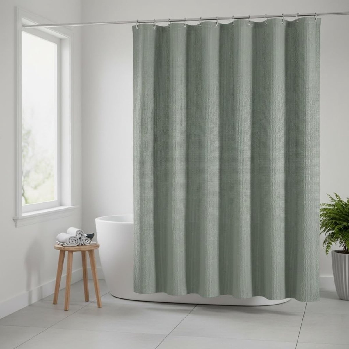 Omgoods - Saliegroen Douchegordijn met Wafeltextuur 180x180cm