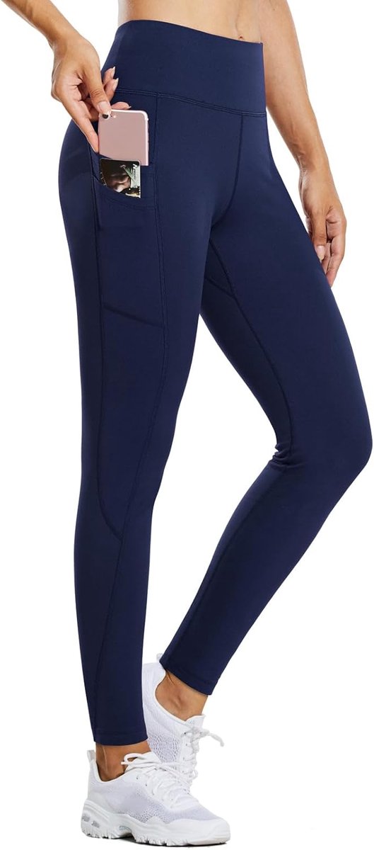 thermische legging dames winterwandelbroek waterafstotend gevoerde legging hardloopbroek outdoorbroek met zijzakken zwart XS
